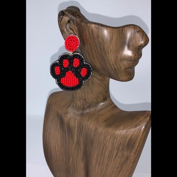 Paw Earrings Tiger Pride Cat Dog Puppy Paws Red - Picture 3 of 6